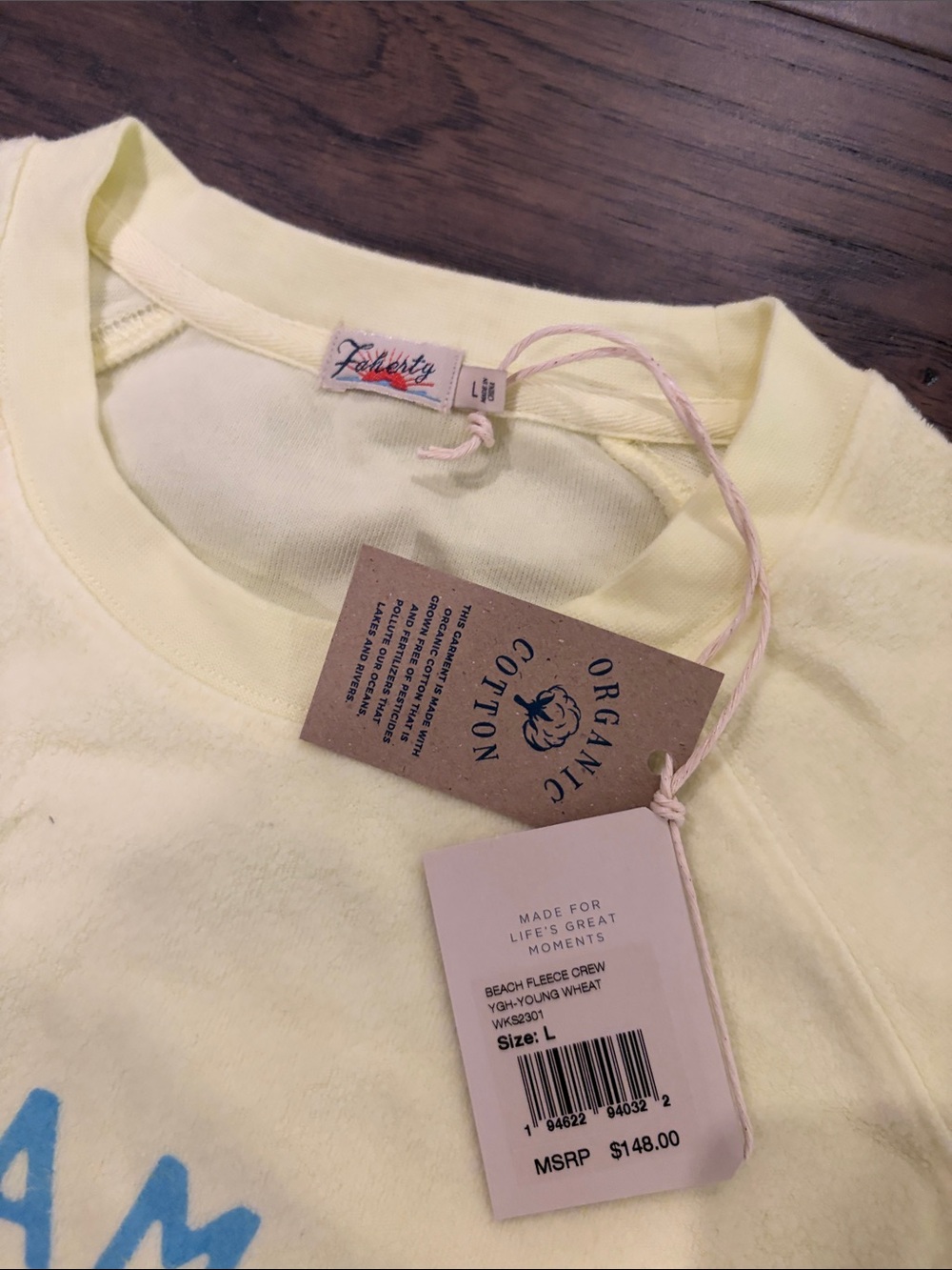 New with Tags Faherty Beach Fleece Crew Sz L - Picture 5 of 8